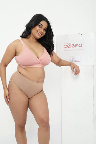Zena Fine-Rib Bra & Pregnancy Panty - (Rose Gold & Skin)