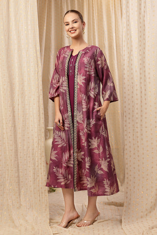 Stylish Purple Maternity Wear - Laila – The Jewel-Tone Feeding Jacket Dress Set for New Moms