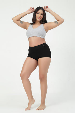 Cotton High Rise Boy Short - Black