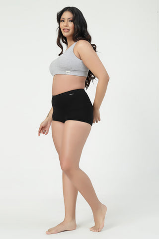 Cotton High Rise Boy Short - Black