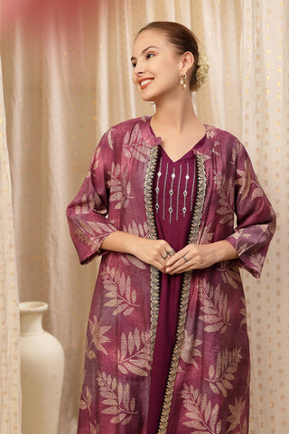 Elegant Purple Look of Laila – The Jewel-Tone Feeding Jacket Dress Set - Perfect for Any Occasion