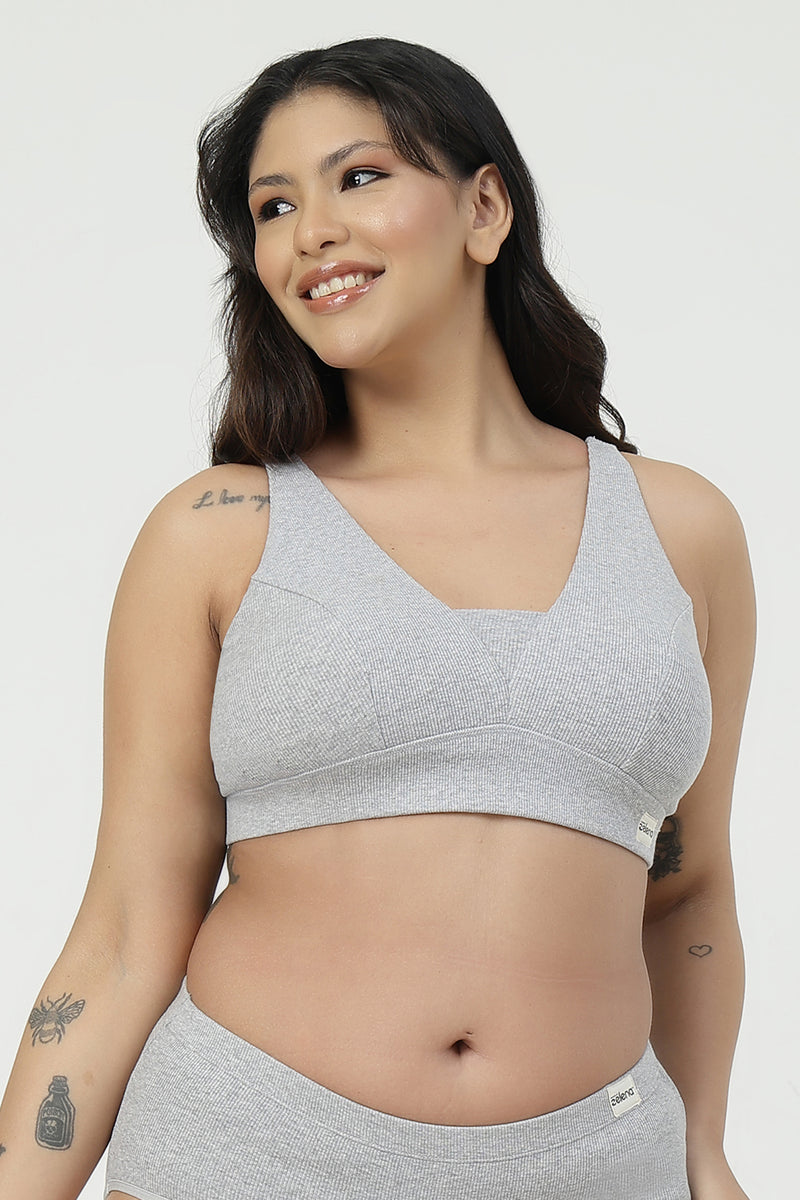 Sera Fine-Rib Bra - Grey Melange