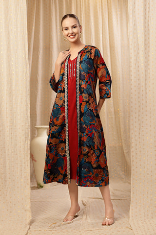 Soft Soft Texture of Laila – The Jewel-Tone Feeding Jacket Dress Set - Breathable & Comfy