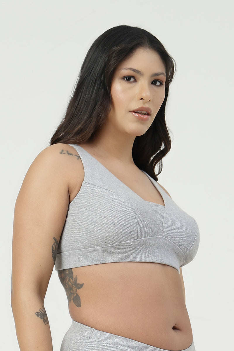Sera Fine-Rib Bra - Grey Melange