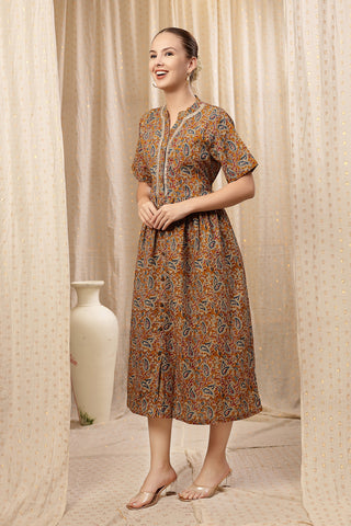 Stylish Yellow Maternity Wear - Mehr – The Festive Zipless Feeding Lapel Dress- Mustard Yellow for New Moms