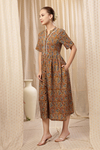 Detail of Hidden Feeding Zips & Pockets on Mehr – The Festive Zipless Feeding Lapel Dress- Mustard Yellow for