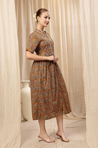 House of Zelena Mehr – The Festive Zipless Feeding Lapel Dress- Mustard Yellow - Trusted by Mothers for Quality