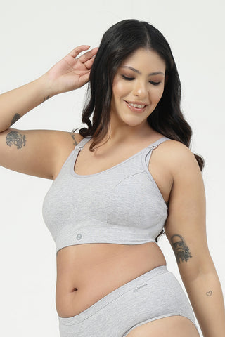 SecureFit Cotton Non-Padded Feeding Bra - Grey Melange
