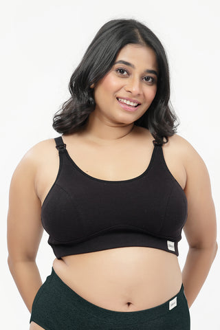 Riva Fine-Rib Cotton Feeding Bra - Black