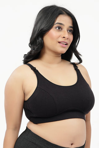 Riva Fine-Rib Cotton Feeding Bra - Black