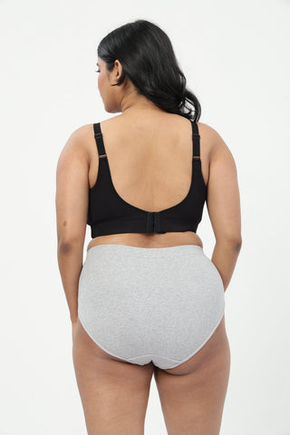 Riva Fine-Rib Cotton Feeding Bra & Mid Rise Hipster - (Black & Grey Melange)