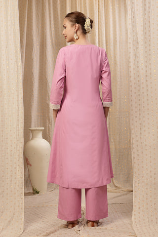 Side profile of the Cotton Kurta Pant Set, showing the smooth drape of the Cotton fabric.
