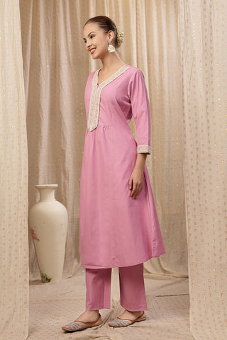 Model action shot of the Cotton Kurta Pant Set, demonstrating ease of movement and fit.