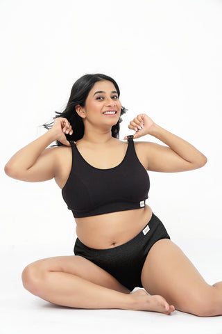 Riva Fine-Rib Cotton Feeding Bra - Black