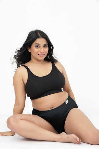 Riva Fine-Rib Cotton Feeding Bra - Black