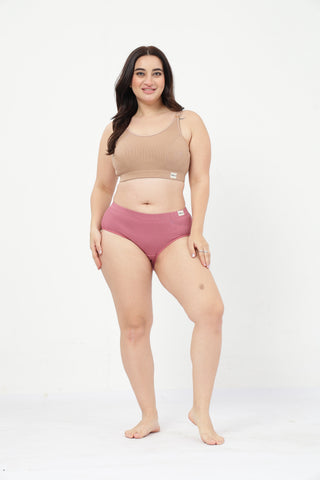 Riva Fine-Rib Cotton Feeding Bra & Mid Rise Hipster - (Skin & Blush)