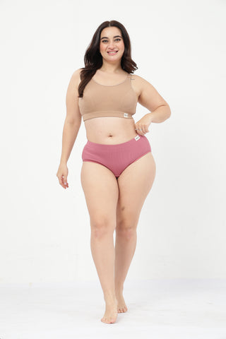 Riva Fine-Rib Cotton Feeding Bra & Mid Rise Hipster - (Skin & Blush)