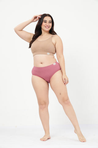 Riva Fine-Rib Cotton Feeding Bra & Mid Rise Hipster - (Skin & Blush)