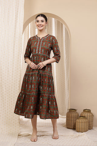 Detailed shot of the sleeves and cuff design on the Ethnic Cotton Tiered Kurti for Feeding Kurti.