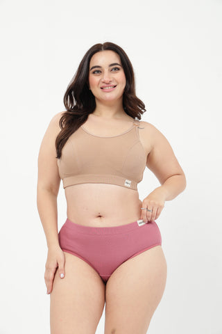 Riva Fine-Rib Cotton Feeding Bra & Mid Rise Hipster - (Skin & Blush)