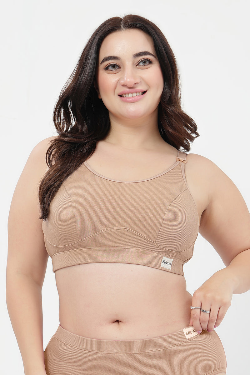 Riva Fine-Rib Cotton Feeding Bra - Skin