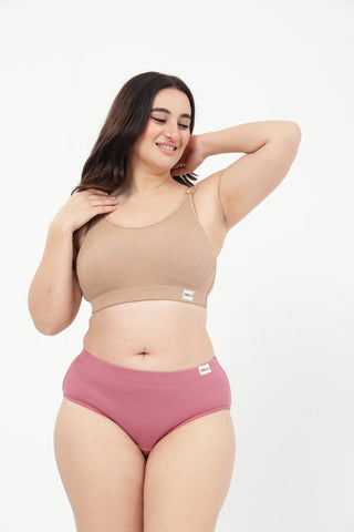 Riva Fine-Rib Cotton Feeding Bra & Mid Rise Hipster - (Skin & Blush)