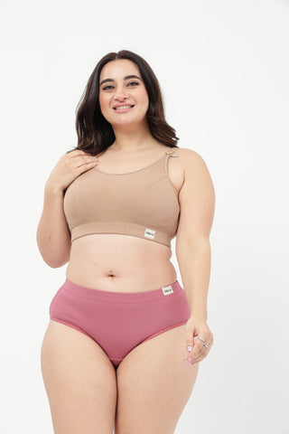Riva Fine-Rib Cotton Feeding Bra & Mid Rise Hipster - (Skin & Blush)