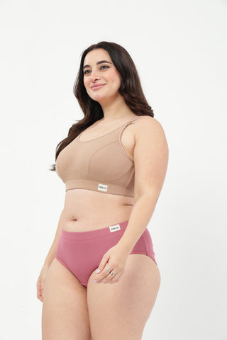 Riva Fine-Rib Cotton Feeding Bra & Mid Rise Hipster - (Skin & Blush)