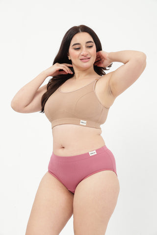 Riva Fine-Rib Cotton Feeding Bra & Mid Rise Hipster - (Skin & Blush)