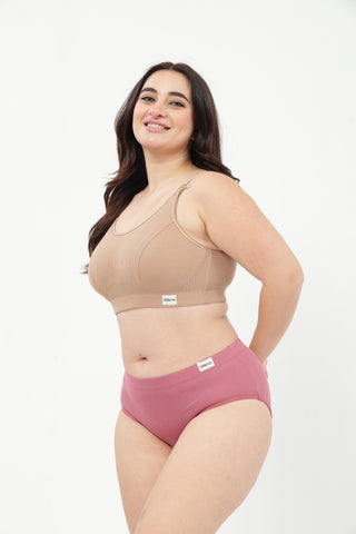 Riva Fine-Rib Cotton Feeding Bra & Mid Rise Hipster - (Skin & Blush)