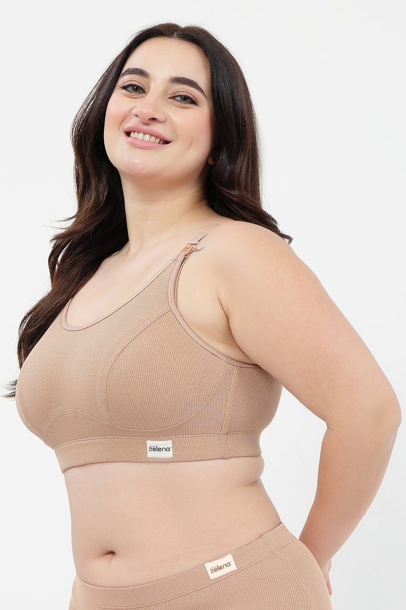 Riva Fine-Rib Cotton Feeding Bra - Skin