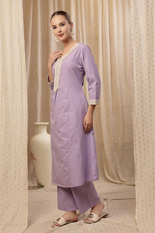 Side profile of the Cotton Kurta Pant Set, showing the smooth drape of the Cotton fabric.