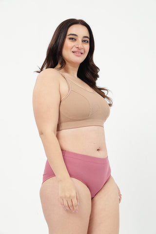 Riva Fine-Rib Cotton Feeding Bra & Mid Rise Hipster - (Skin & Blush)