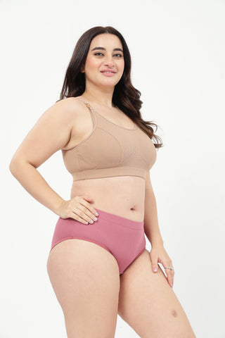 Riva Fine-Rib Cotton Feeding Bra & Mid Rise Hipster - (Skin & Blush)