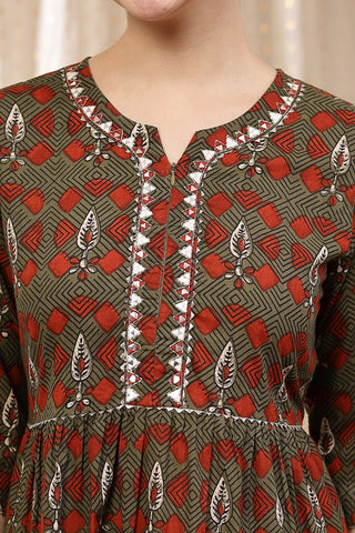 Back view of the Ethnic Cotton Tiered Kurti for Feeding Kurti, showcasing the flowing tiered style.