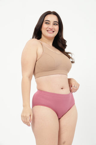 Riva Fine-Rib Cotton Feeding Bra & Mid Rise Hipster - (Skin & Blush)