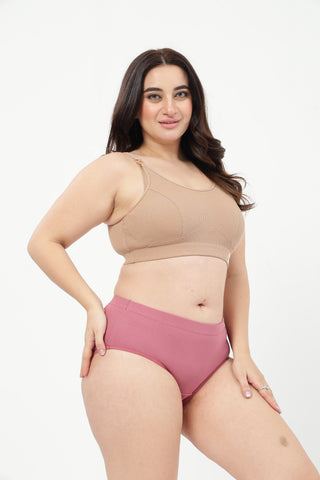 Riva Fine-Rib Cotton Feeding Bra & Mid Rise Hipster - (Skin & Blush)