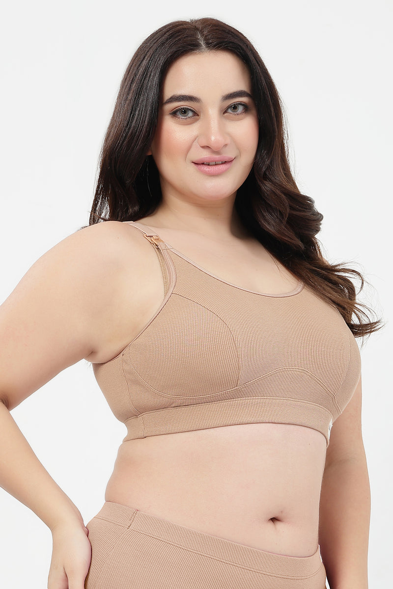 Riva Fine-Rib Cotton Feeding Bra - Skin