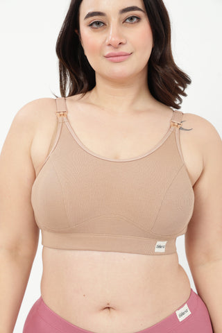Riva Fine-Rib Cotton Feeding Bra & Mid Rise Hipster - (Skin & Blush)