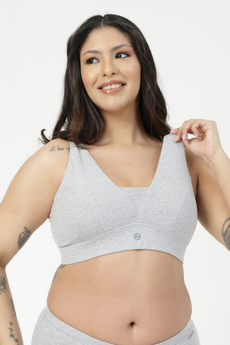 SecureFit Cotton Fixed-Pad Bra - Grey Melange