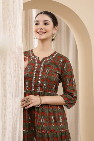 The Cotton Ethnic Cotton Tiered Kurti for Feeding Kurti featuring discreet nursing zips for new mothers.