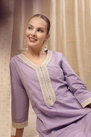 High-quality image of the Cotton texture and finish of the Cotton Kurta Pant Set.