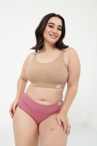 Riva Fine-Rib Cotton Feeding Bra & Mid Rise Hipster - (Skin & Blush)