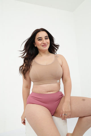 Riva Fine-Rib Cotton Feeding Bra & Mid Rise Hipster - (Skin & Blush)