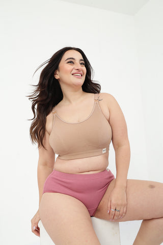 Riva Fine-Rib Cotton Feeding Bra & Mid Rise Hipster - (Skin & Blush)