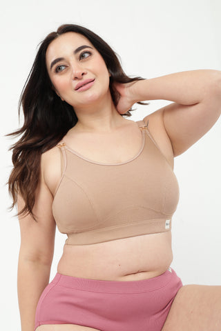 Riva Fine-Rib Cotton Feeding Bra & Mid Rise Hipster - (Skin & Blush)