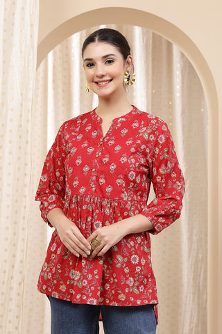 Maternity Zipless Feeding Peplum Top - Red Floral