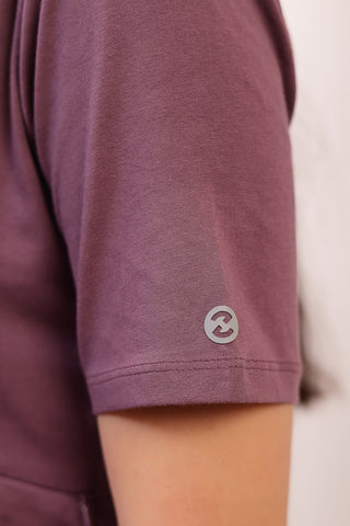 Side or angle view of Pleated Cotton Maternity Nursing Top - Rosewood showing the Maternity Tops silhouette and fit.