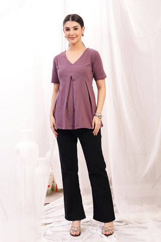 Close-up texture of Pleated Cotton Maternity Nursing Top - Rosewood in rosewood, showing the soft Cotton fabric.