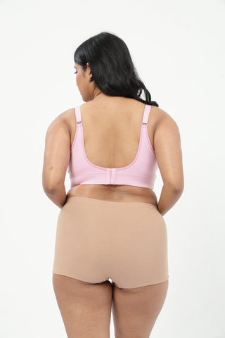 Securefit Cotton Non-Padded Feeding Bra & High Rise Boy Short - (Baby Pink & Dark Skin)